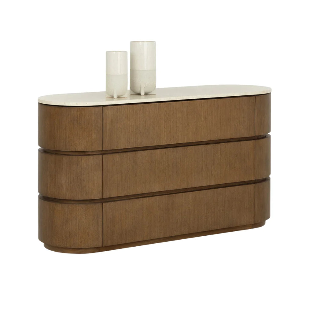 Commode sculpturale en marbre biologique avec rangements - Chambre à coucher | Finition polie
