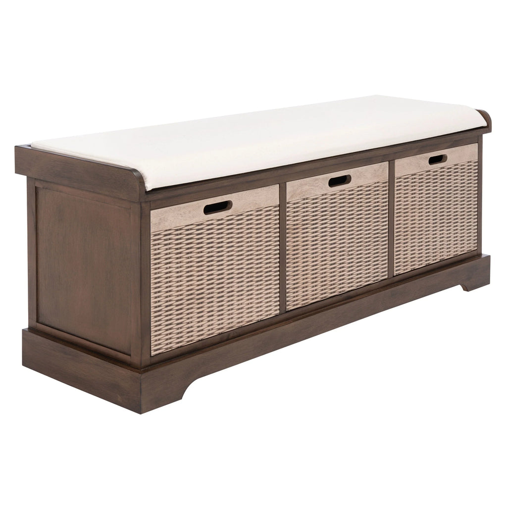 Banc de rangement SAFAVIEH Fiorello avec coussin et 3 tiroirs - 47,3 L x 15 P x 19 H - 47 L x 15 P x 19 H