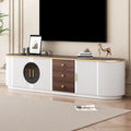 Meuble TV moderne minimaliste de 180 cm pour téléviseurs jusqu'à 80 pouces, centre de divertissement avec 3 tiroirs et 1 étagère, poignées en métal