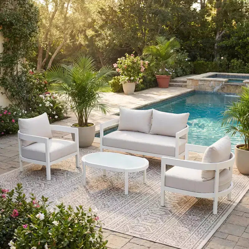 ModernLuxe Ensemble de canapé d'extérieur 4/5 pièces Meubles de conversation pour terrasse Groupe de sièges avec table basse, coussins résistant aux intempéries et cadre résistant à la rouille