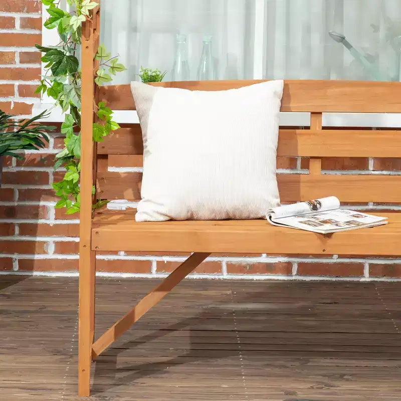 Banc de jardin Outsunny avec arche pergola et 2 treillis, banc extérieur 3 places en bois naturel pour vignes et plantes grimpantes