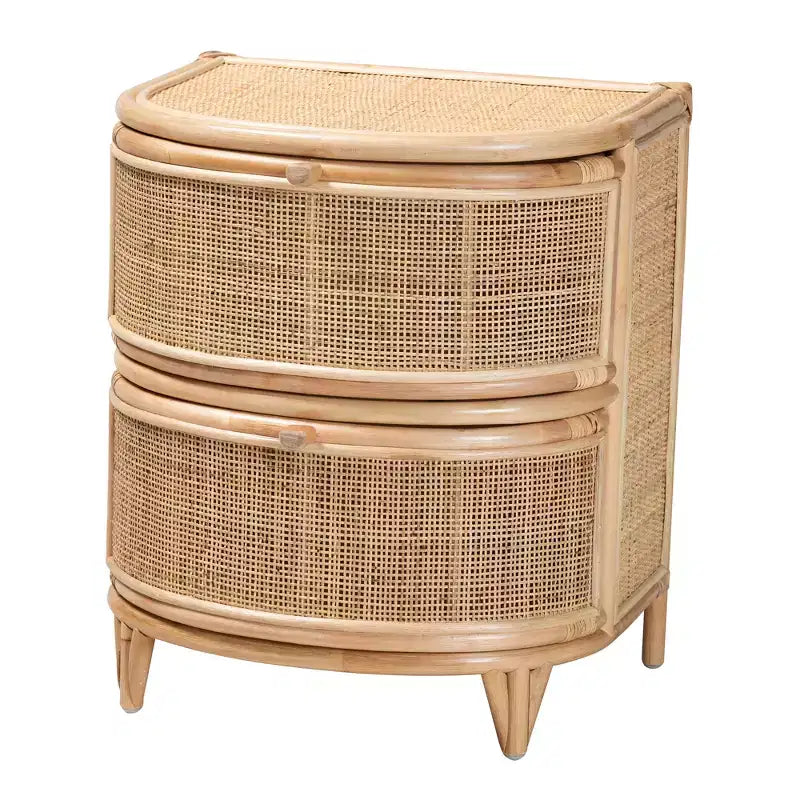 Table de chevet bali & pari Oleta moderne bohème en rotin naturel marron à 2 tiroirs