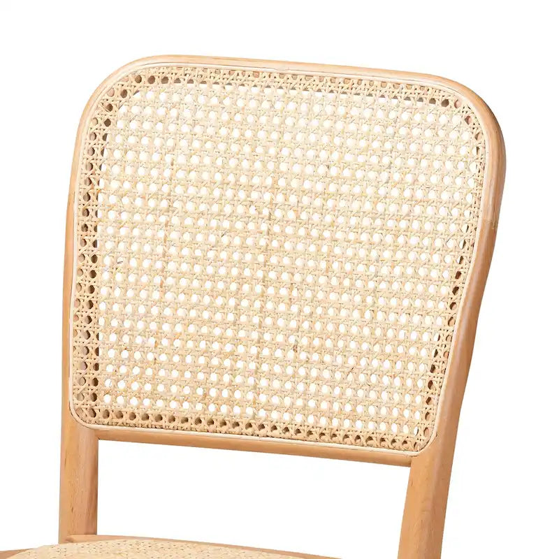 Ensemble de 2 chaises de salle à manger Neah en rotin tressé et bois, style Mid-Century Modern