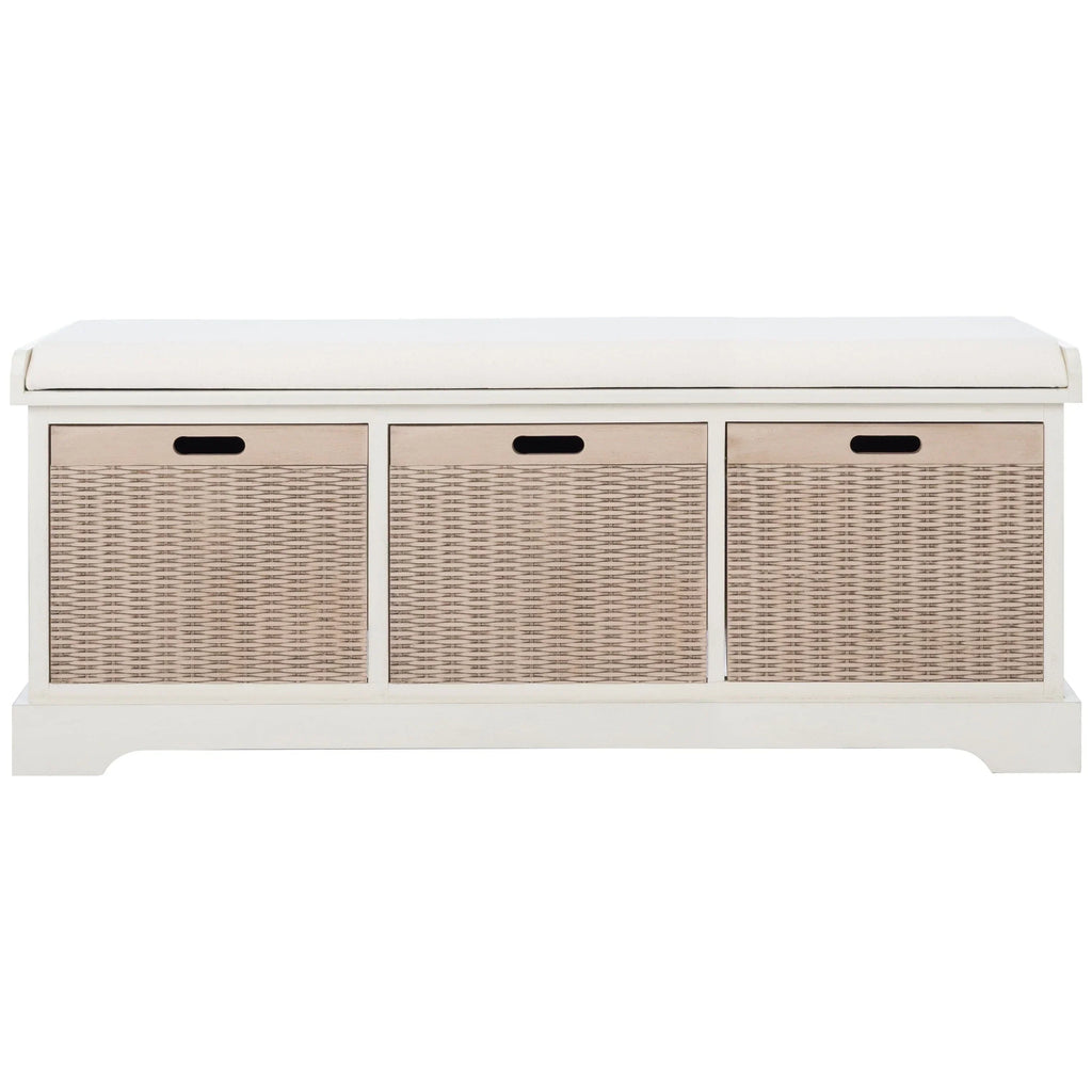 Banc de rangement SAFAVIEH Fiorello avec coussin et 3 tiroirs - 47,3 L x 15 P x 19 H - 47 L x 15 P x 19 H