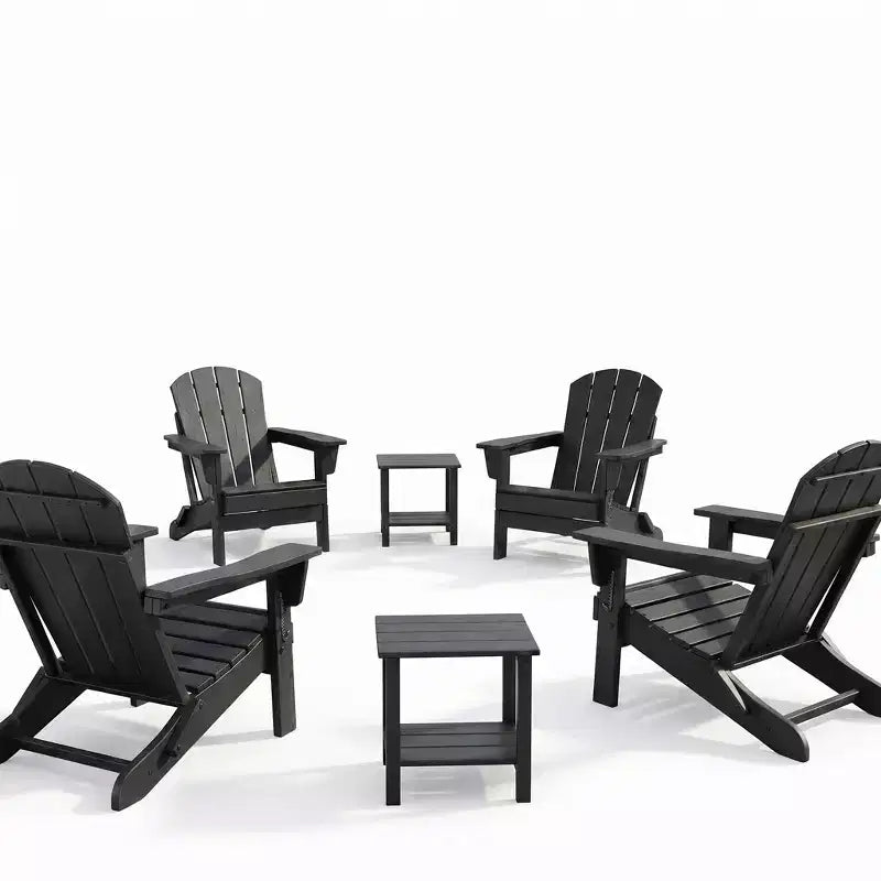 Ensemble de 4 chaises Adirondack pliantes avec 2 tables d'appoint, chaises d'extérieur modernes en HDPE pour patio, terrasse, balcon, jardin