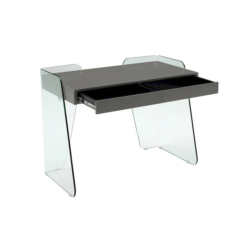 Bureau ARCHIE avec plateau en verre transparent.