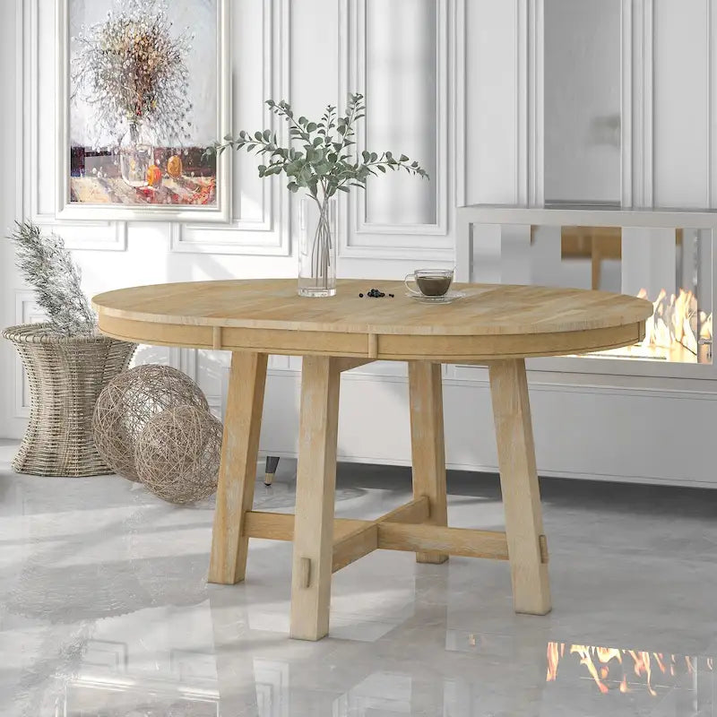 Farmhouse Round Extendable Dining Table with Leaf