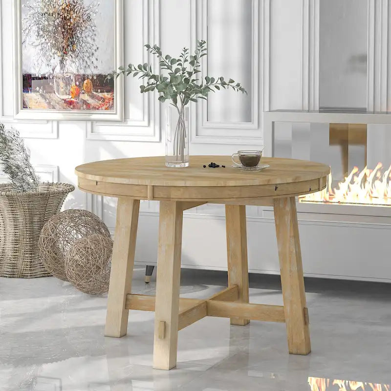 Farmhouse Round Extendable Dining Table with Leaf