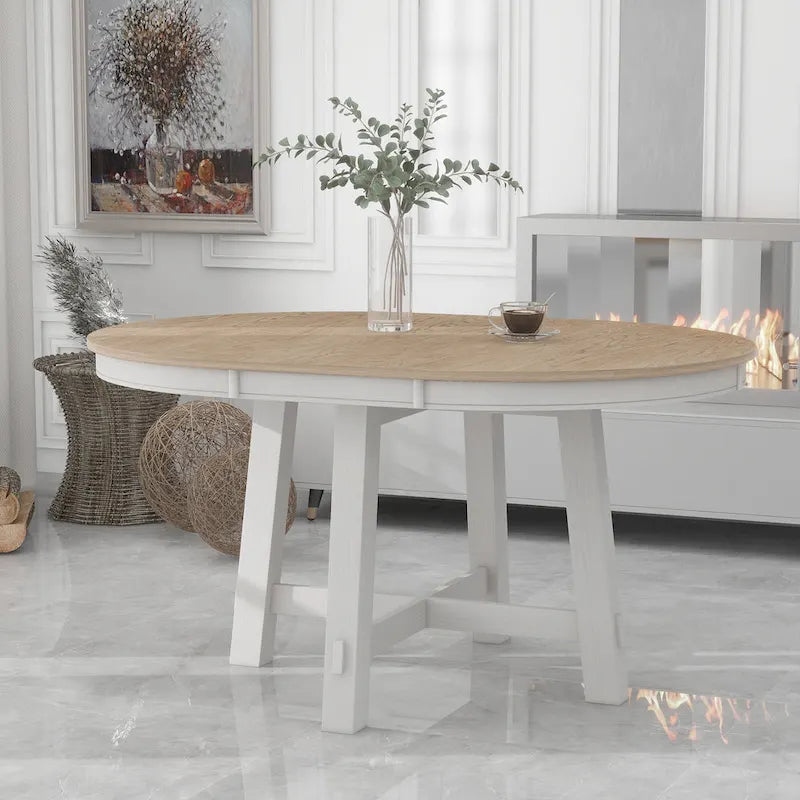 Farmhouse Round Extendable Dining Table with Leaf