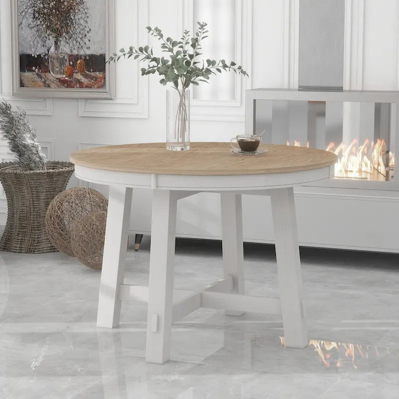 Farmhouse Round Extendable Dining Table with Leaf