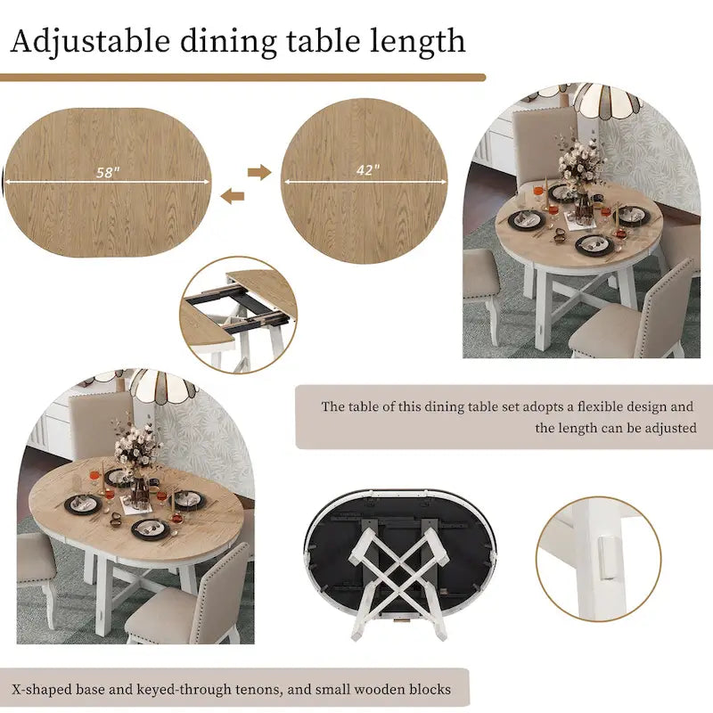 Farmhouse Round Extendable Dining Table with Leaf