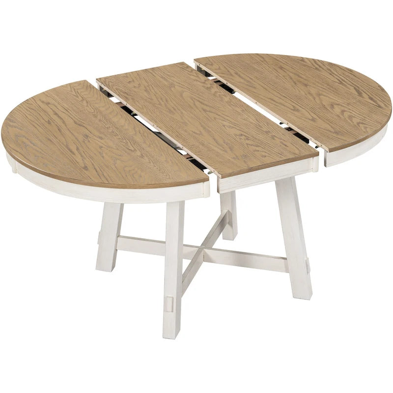 Farmhouse Round Extendable Dining Table with Leaf
