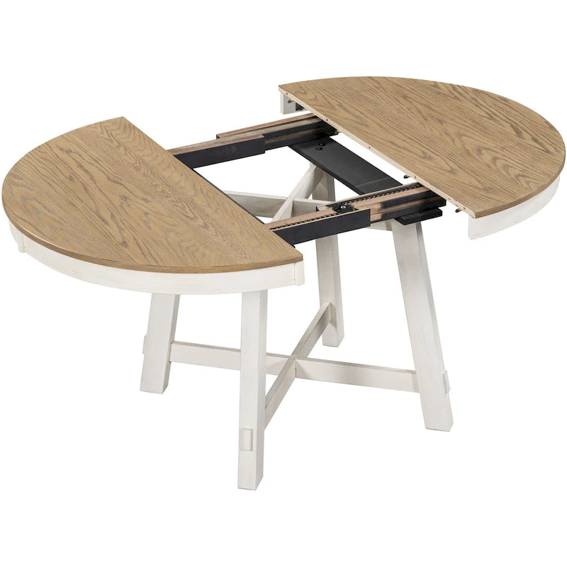 Farmhouse Round Extendable Dining Table with Leaf