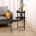 2-Tier Black Side Table with Storage for Living Room