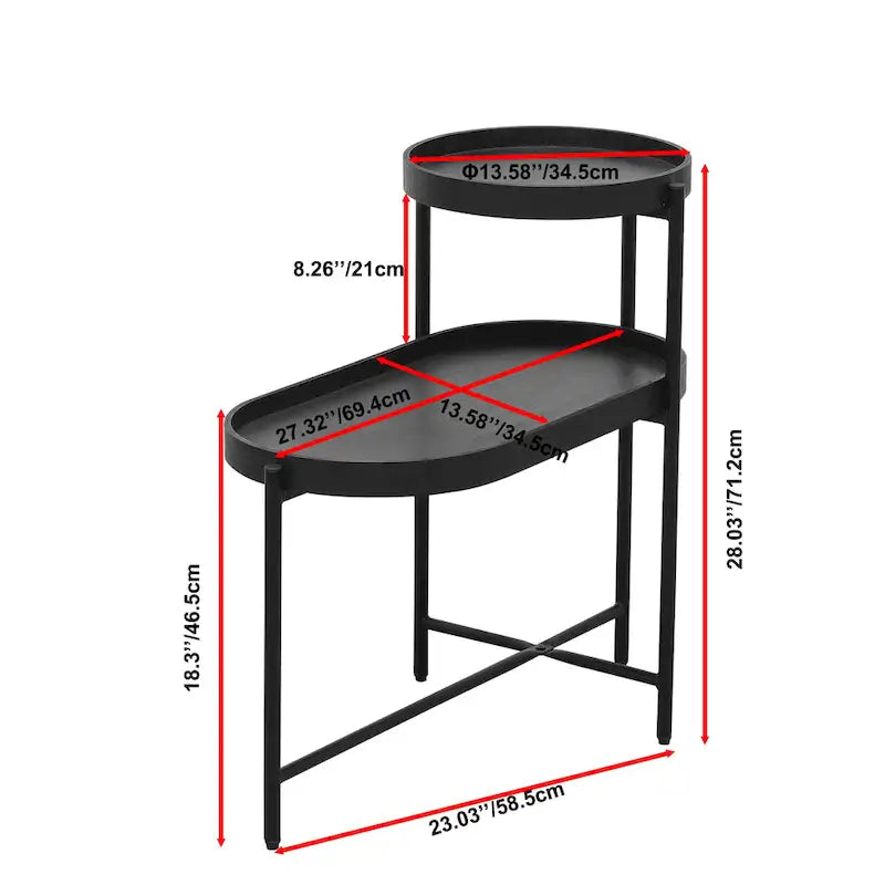 2-Tier Black Side Table with Storage for Living Room