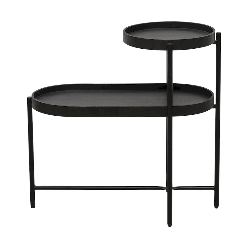 2-Tier Black Side Table with Storage for Living Room