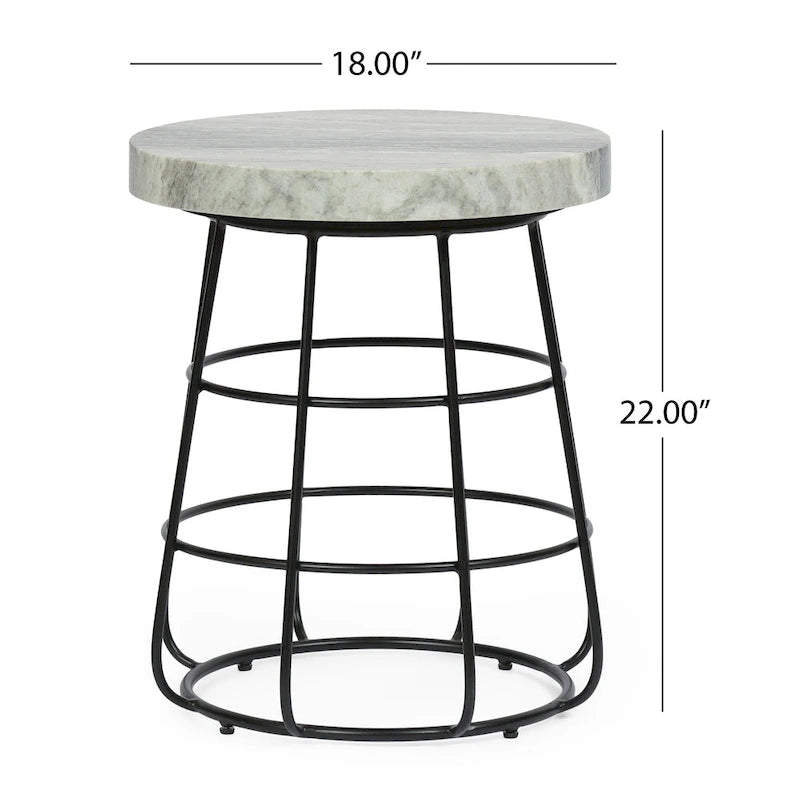 Table d'appoint moderne en marbre faite à la main - 18" L x 18" W x 22" H