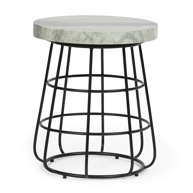 Modern Handcrafted Marble Side Table - 18" L x 18" W x 22" H