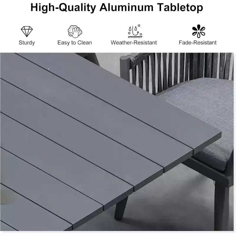 Ensemble de salle à manger d'extérieur PURPLE LEAF avec table à manger en aluminium et chaises en rotin tressé