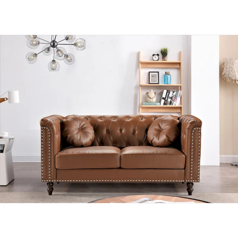 Nailhead Chesterfield Faux Leather Loveseat