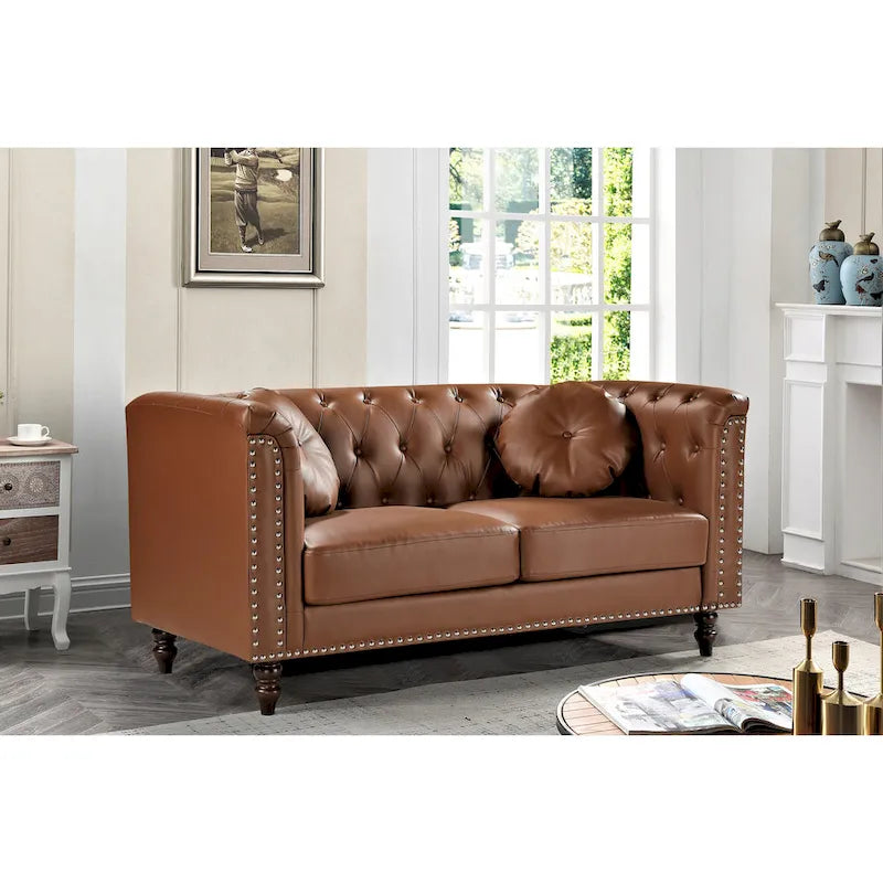 Nailhead Chesterfield Faux Leather Loveseat