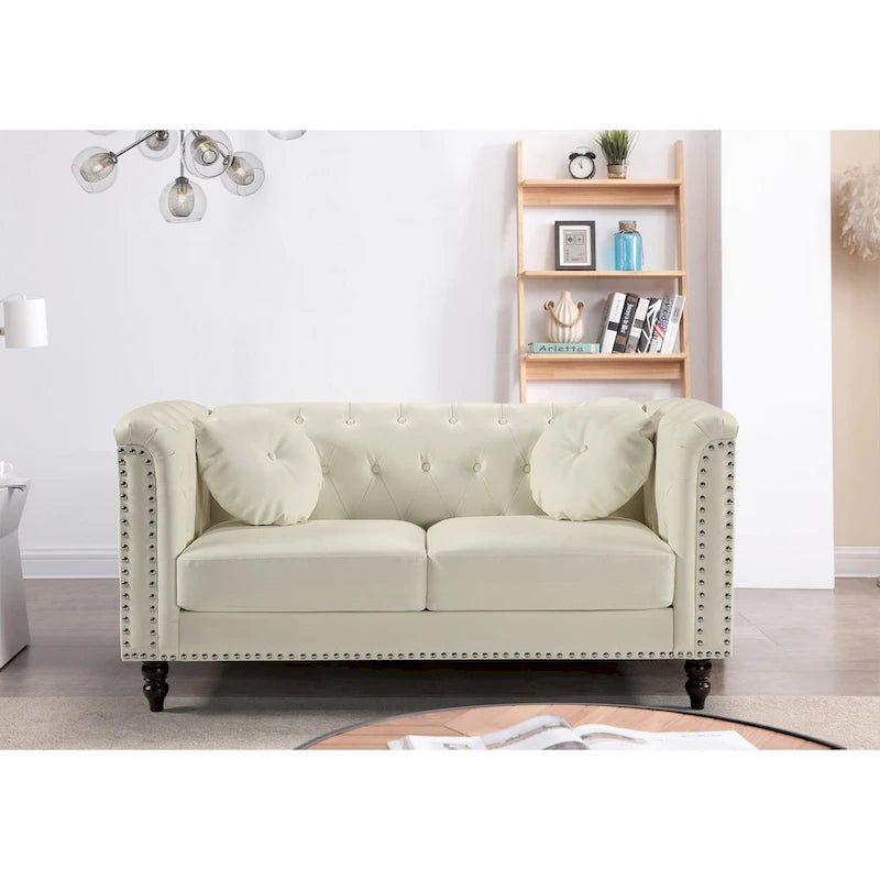 Nailhead Chesterfield Faux Leather Loveseat
