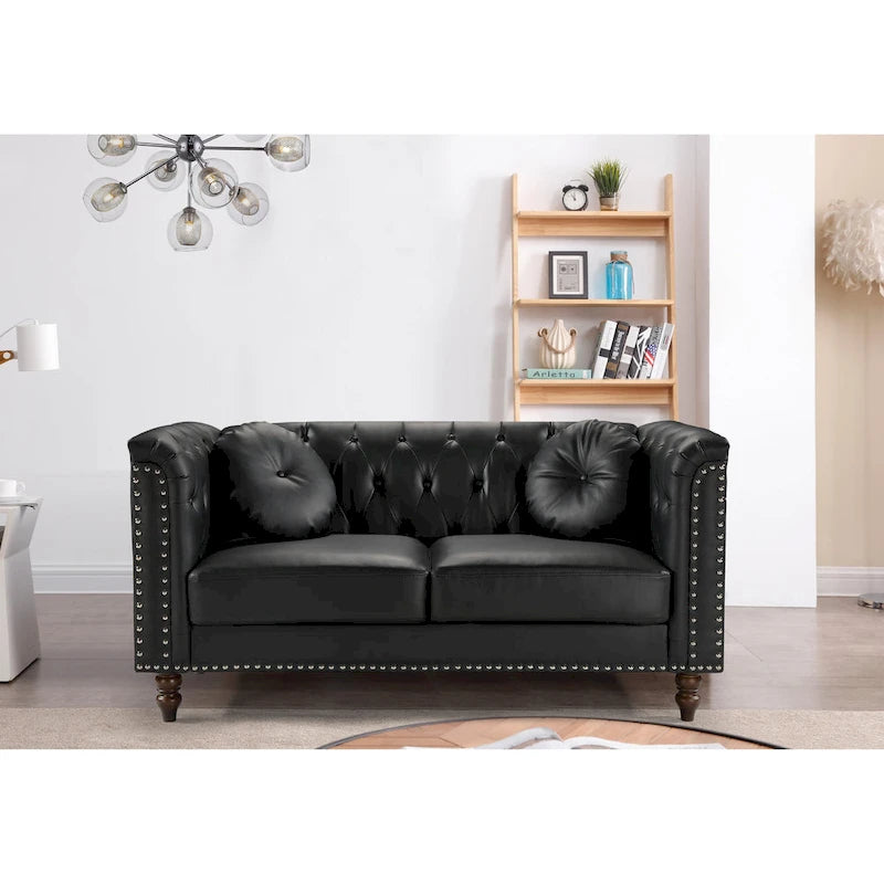 Causeuse Chesterfield en similicuir avec clous décoratifs