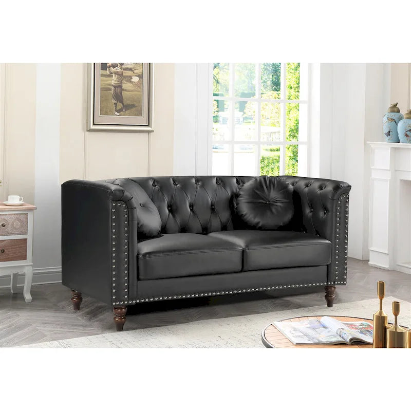 Causeuse Chesterfield en similicuir avec clous décoratifs
