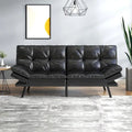 Faux Leather Convertible Futon Sofa Bed with Adjustable Splitback Armrests, Twin Size