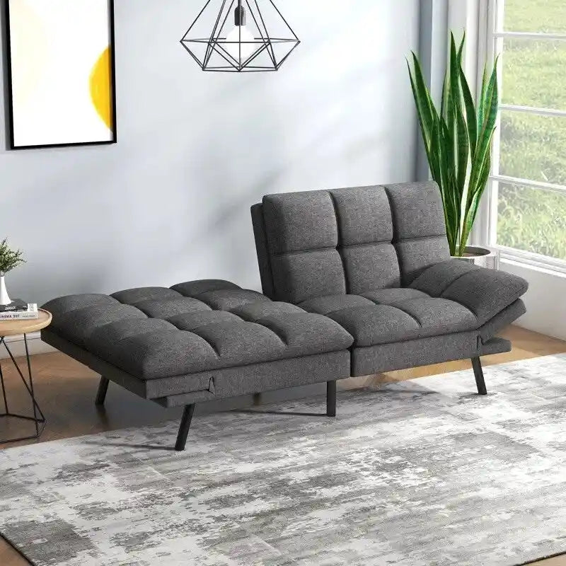 Faux Leather Convertible Futon Sofa Bed with Adjustable Splitback Armrests, Twin Size