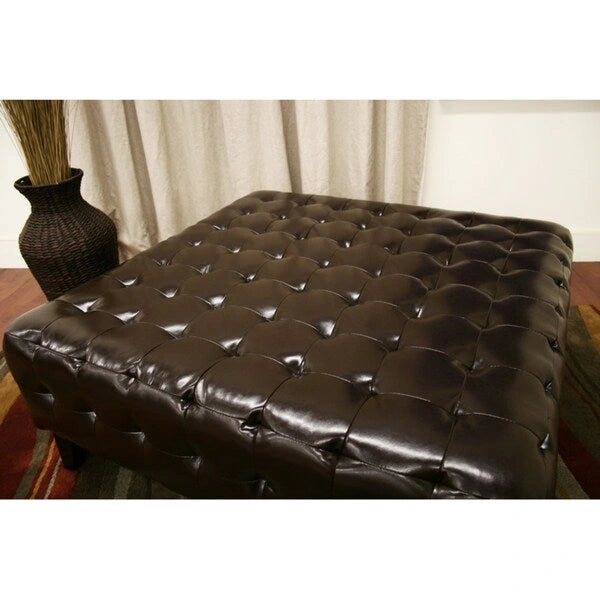 Dark Brown Bonded Square Leather Ottoman