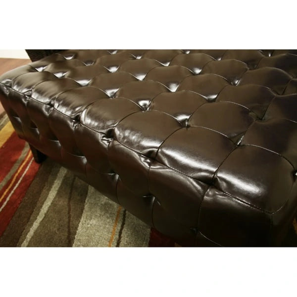 Dark Brown Bonded Square Leather Ottoman