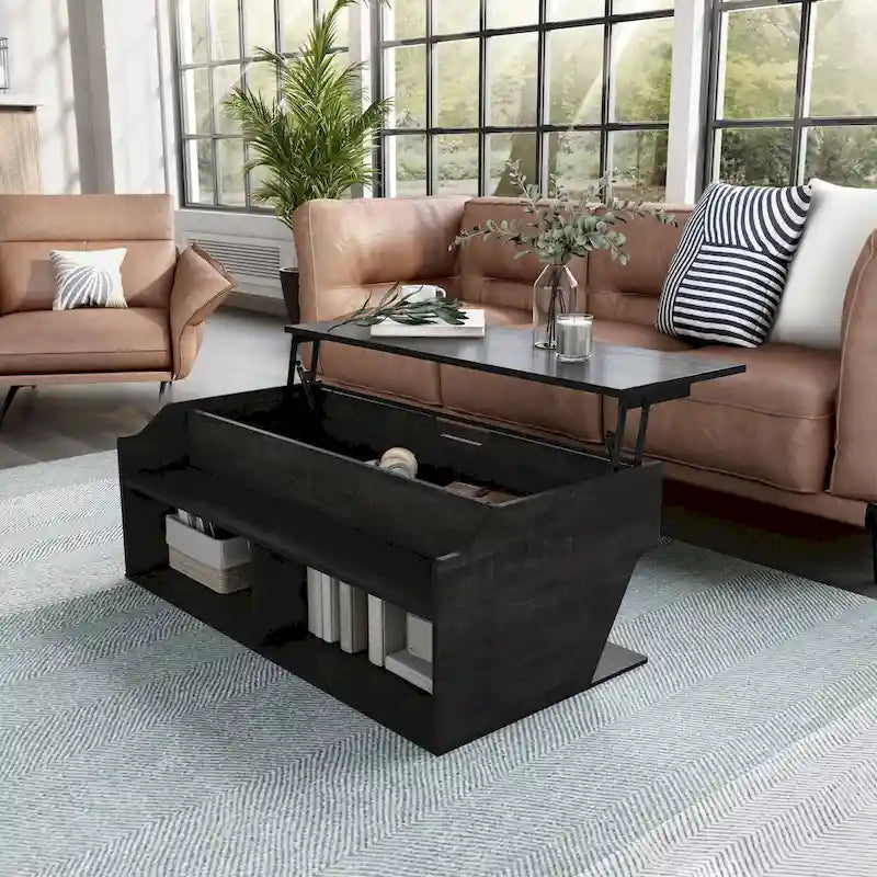 Table basse relevable en chêne noir de transition de 44 pouces