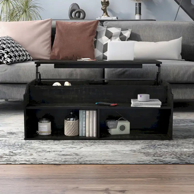 Table basse relevable en chêne noir de transition de 44 pouces