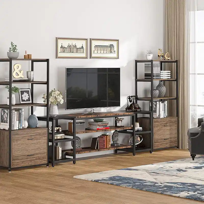 3-Tier TV Stand Entertainment Center with Metal Frame