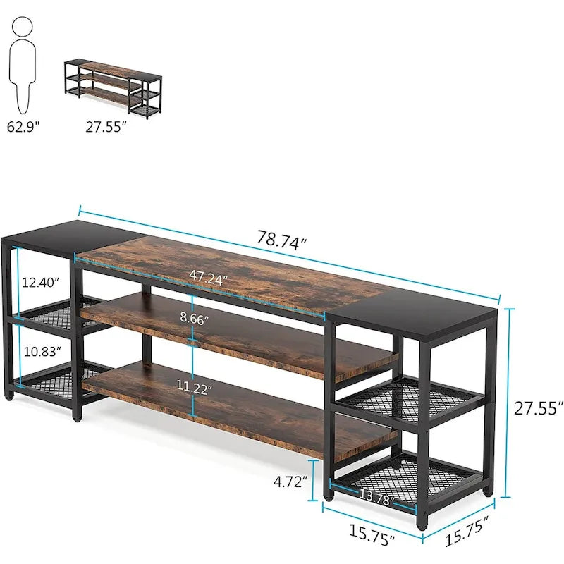 3-Tier TV Stand Entertainment Center with Metal Frame