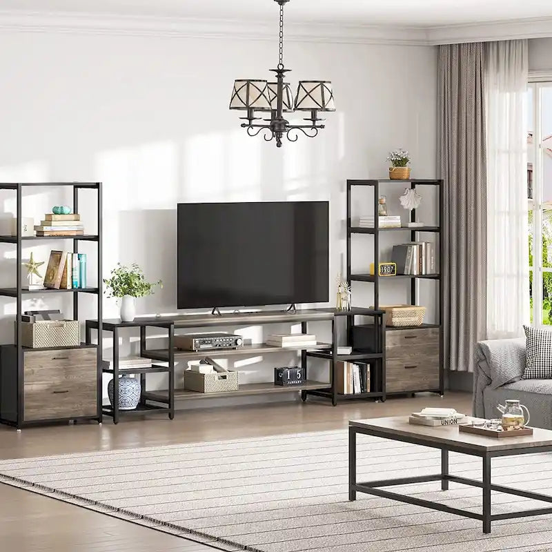 3-Tier TV Stand Entertainment Center with Metal Frame