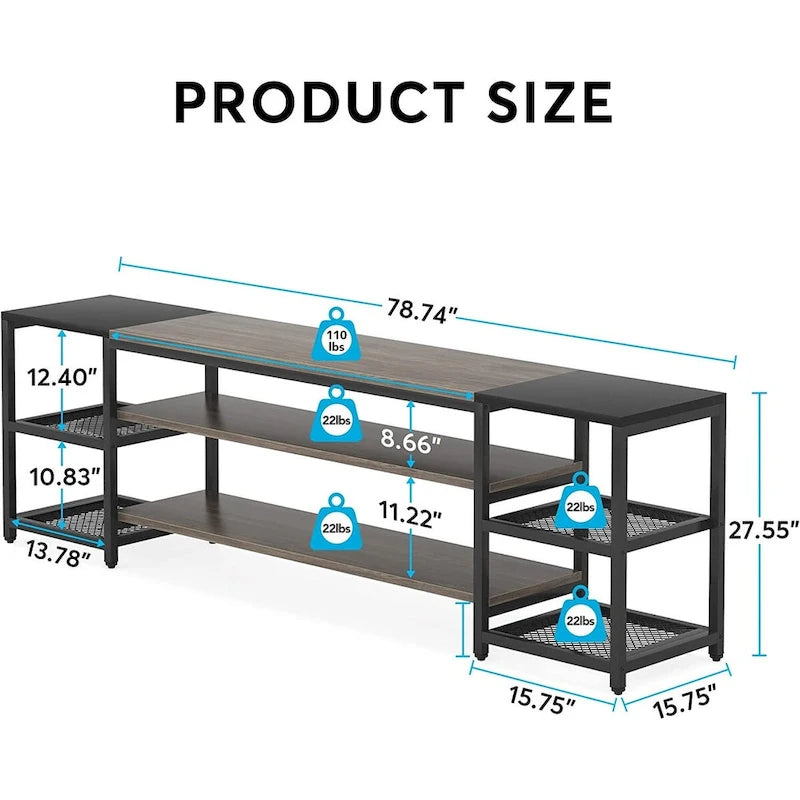 3-Tier TV Stand Entertainment Center with Metal Frame