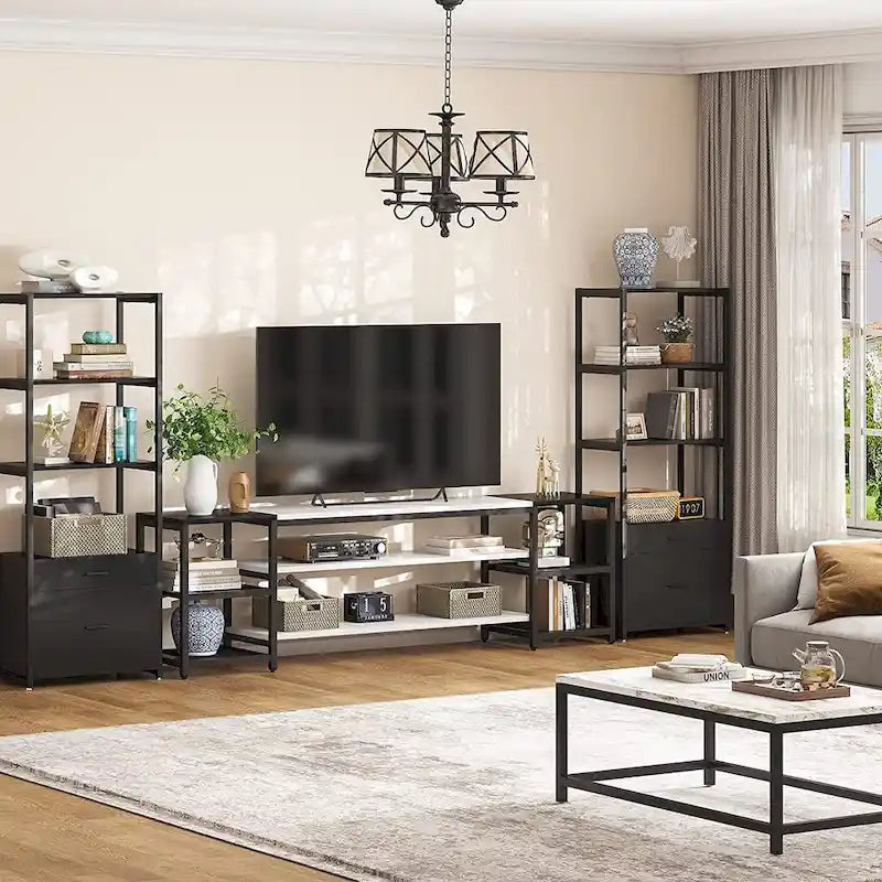 3-Tier TV Stand Entertainment Center with Metal Frame