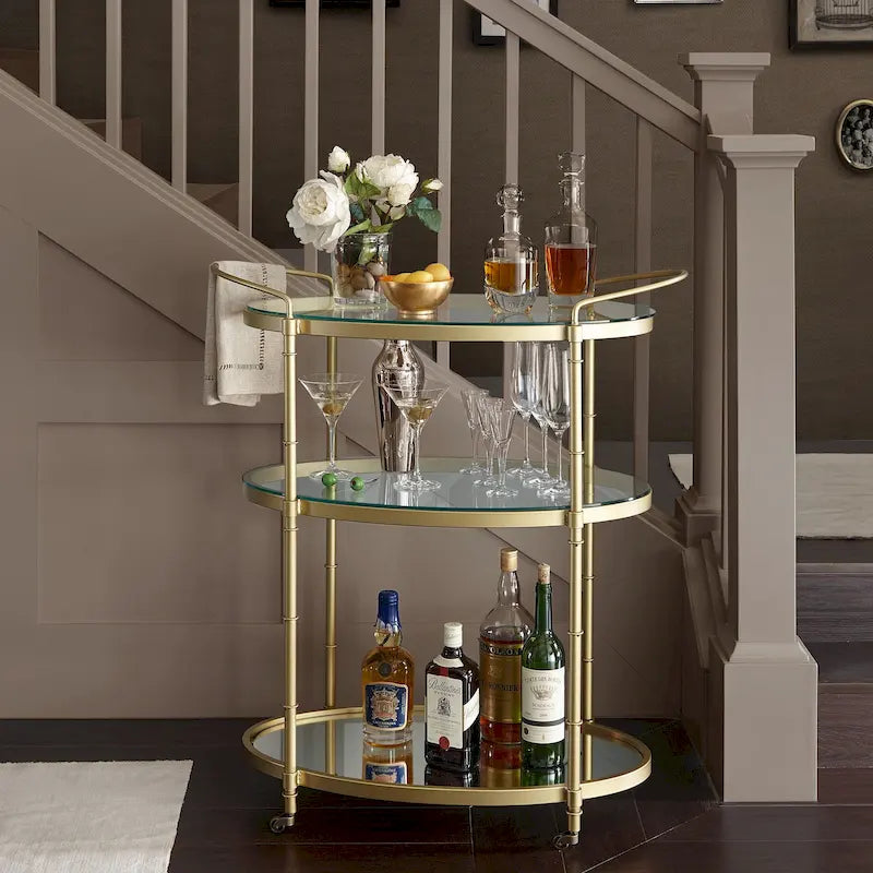 Glamorous 3-Shelf Bar Cart with Mirror Bottom