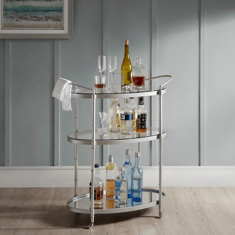 Glamorous 3-Shelf Bar Cart with Mirror Bottom