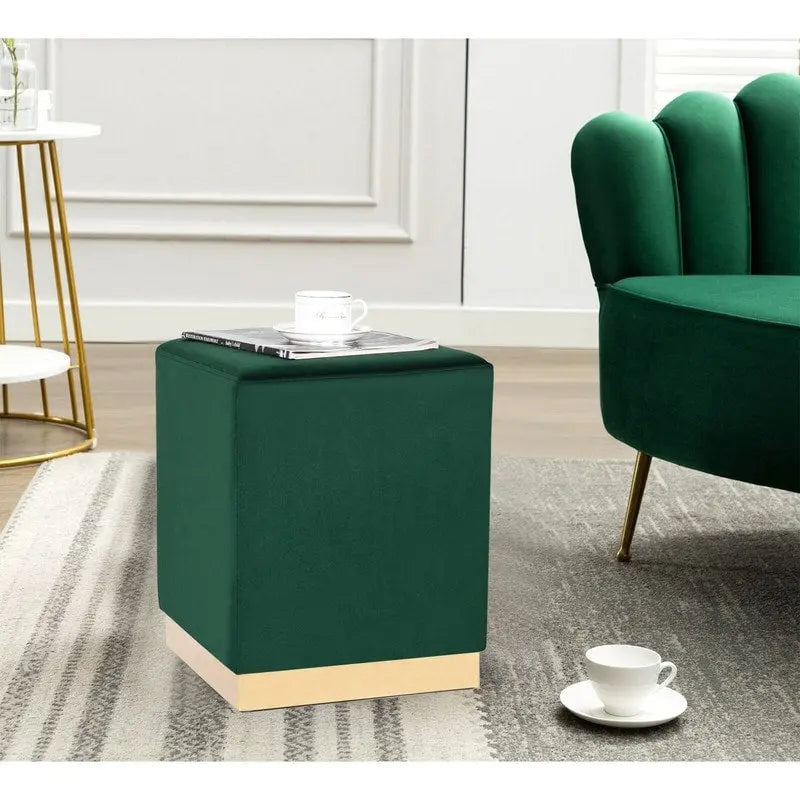 Square Ottoman Footrest Velvet Vanity Stool with Gold Trim