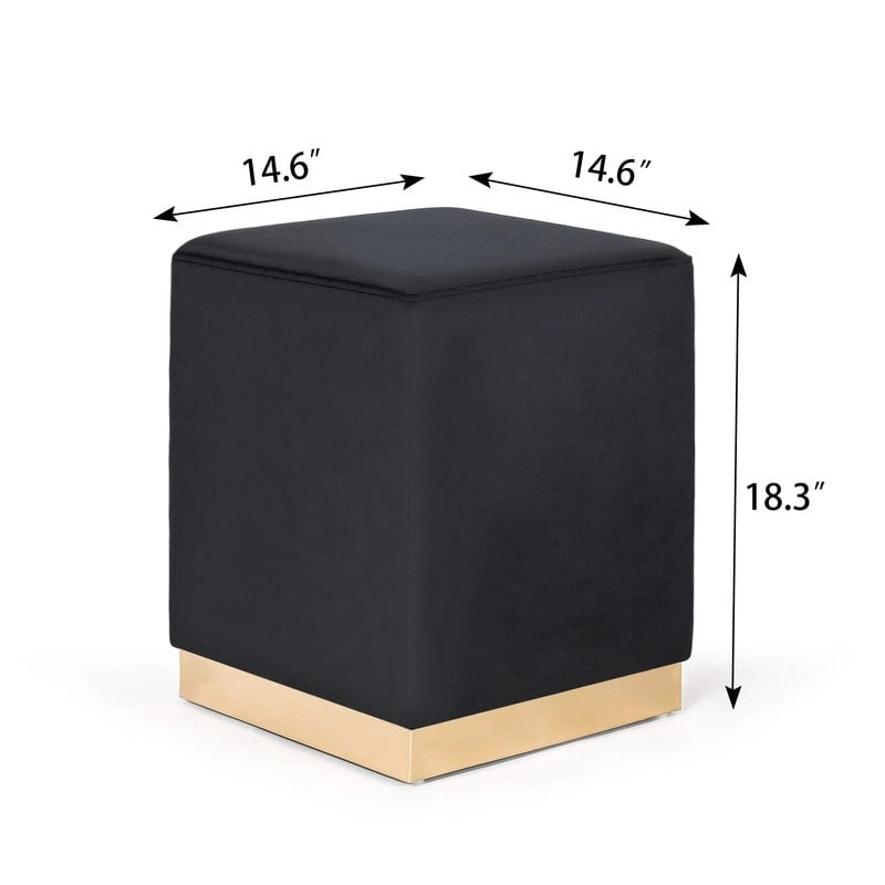 Square Ottoman Footrest Velvet Vanity Stool with Gold Trim