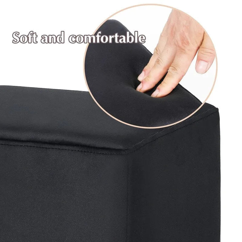 Square Ottoman Footrest Velvet Vanity Stool with Gold Trim