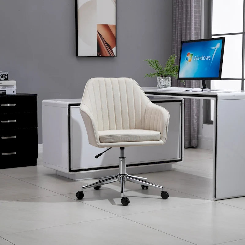 Mid-Back Office Computer Chair - Tub Shape Design, Lined Pattern Back, Swivel Wheels - 23.25*24*37.75
