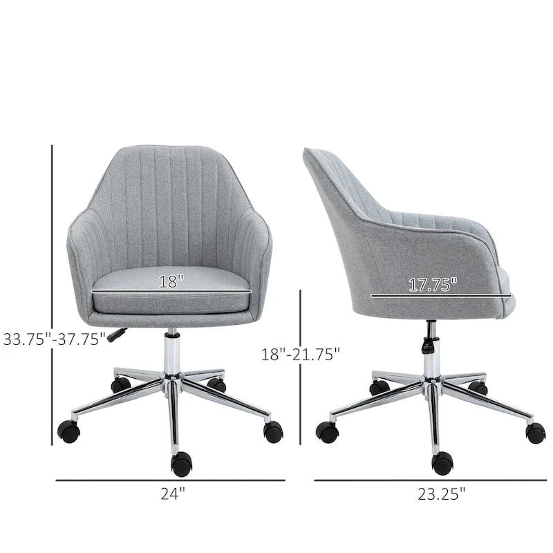 Mid-Back Office Computer Chair - Tub Shape Design, Lined Pattern Back, Swivel Wheels - 23.25*24*37.75