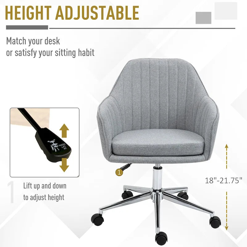 Mid-Back Office Computer Chair - Tub Shape Design, Lined Pattern Back, Swivel Wheels - 23.25*24*37.75
