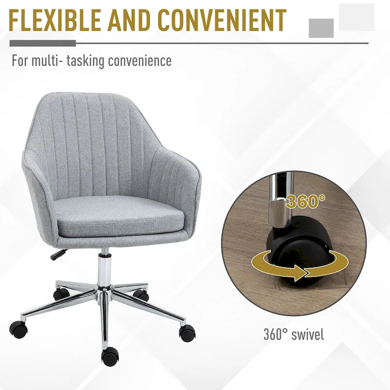 Mid-Back Office Computer Chair - Tub Shape Design, Lined Pattern Back, Swivel Wheels - 23.25*24*37.75
