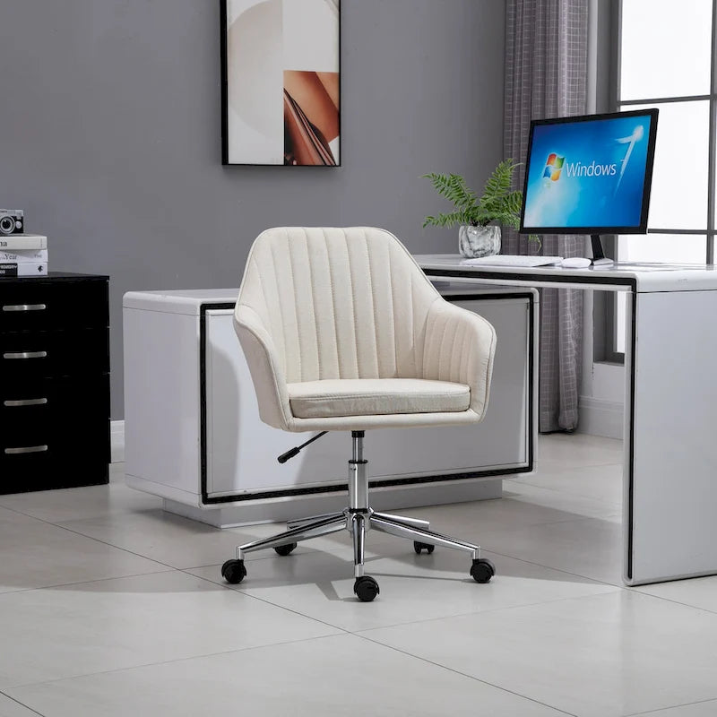 Mid-Back Office Computer Chair - Tub Shape Design, Lined Pattern Back, Swivel Wheels - 23.25*24*37.75