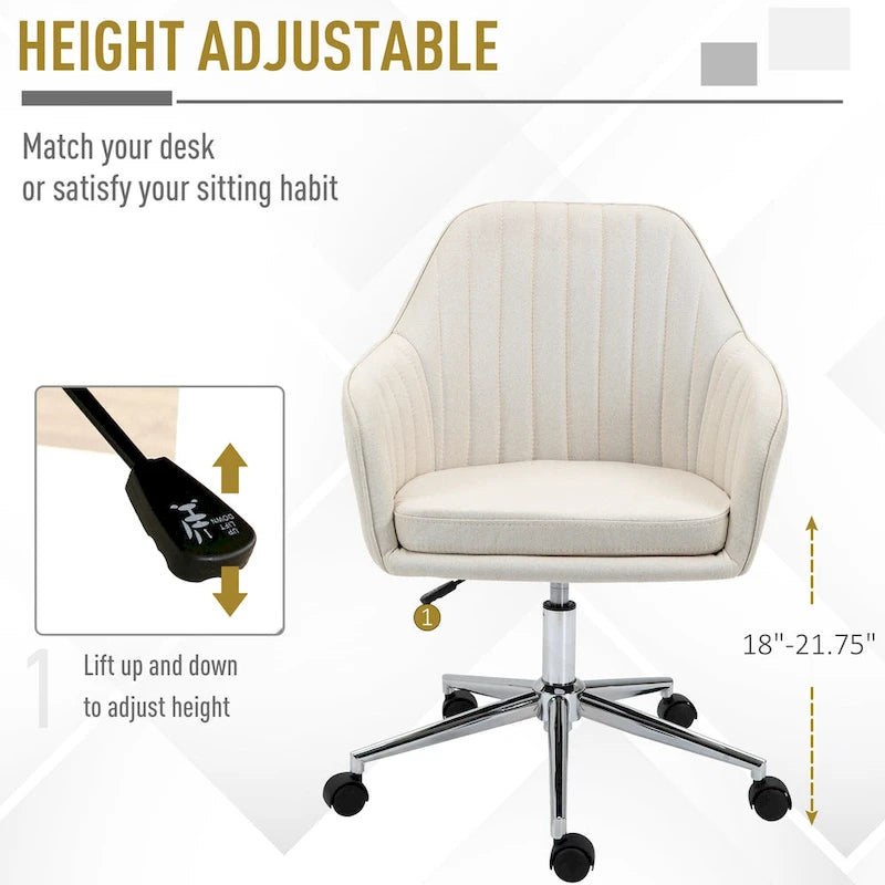 Mid-Back Office Computer Chair - Tub Shape Design, Lined Pattern Back, Swivel Wheels - 23.25*24*37.75